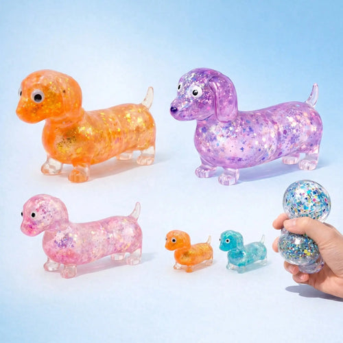 1Pc Transparent Colorful Dachshund Squeeze Toy, Sausage Dog Stretch Sensory Fidget for Stress Relief, Kids Classroom Prizes, Back to School Party Favors, Christmas Stocking Stuffers